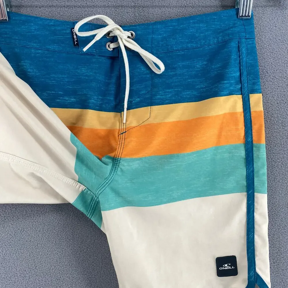 Oneill Boys Lennox Scallop Boardshorts 26 Blue Hyperdry Stretch Swim‎ Beach